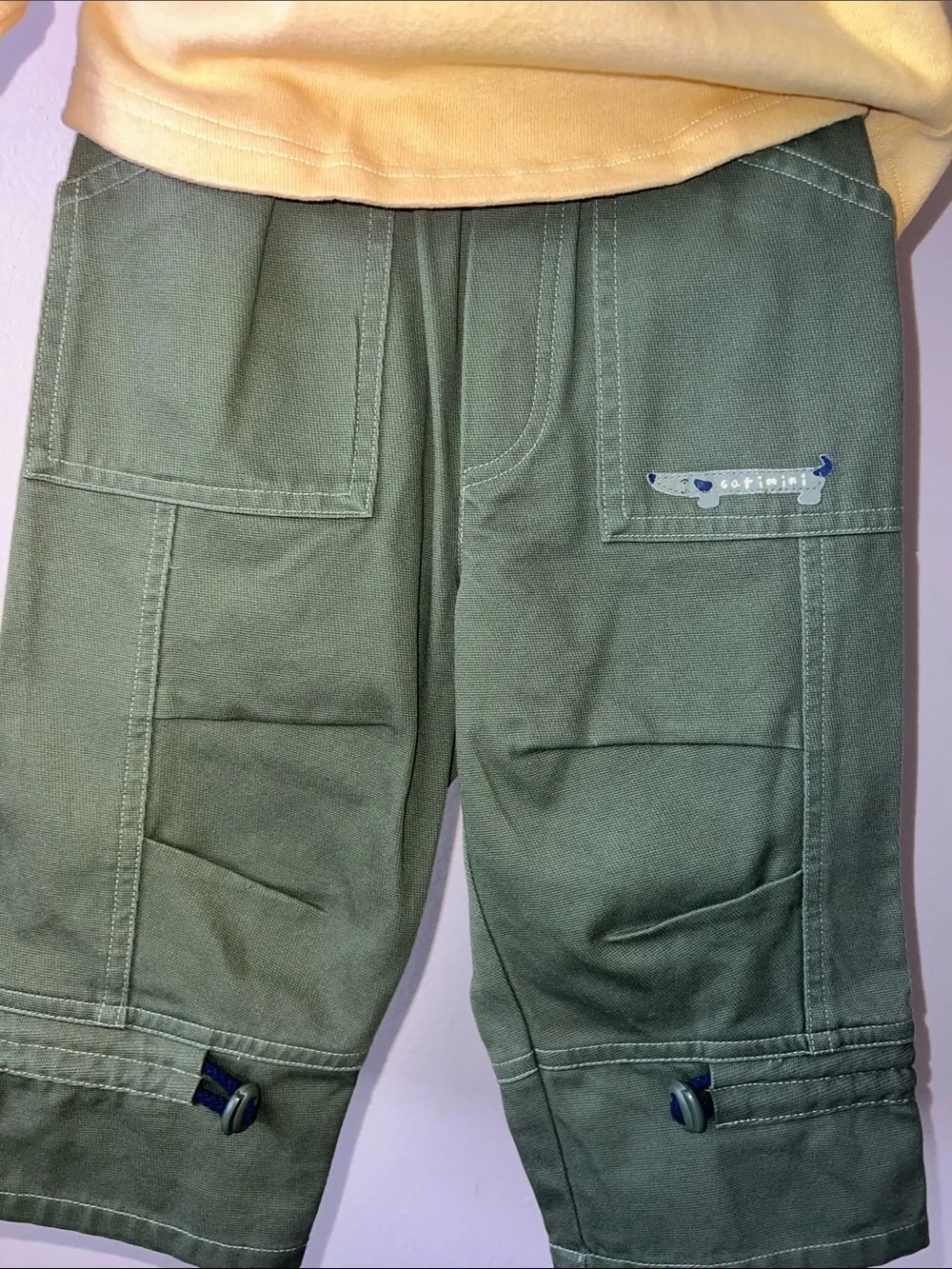 Vintage Baby Catimini Mustard Yellow Top And Olive Green Cargo Pants